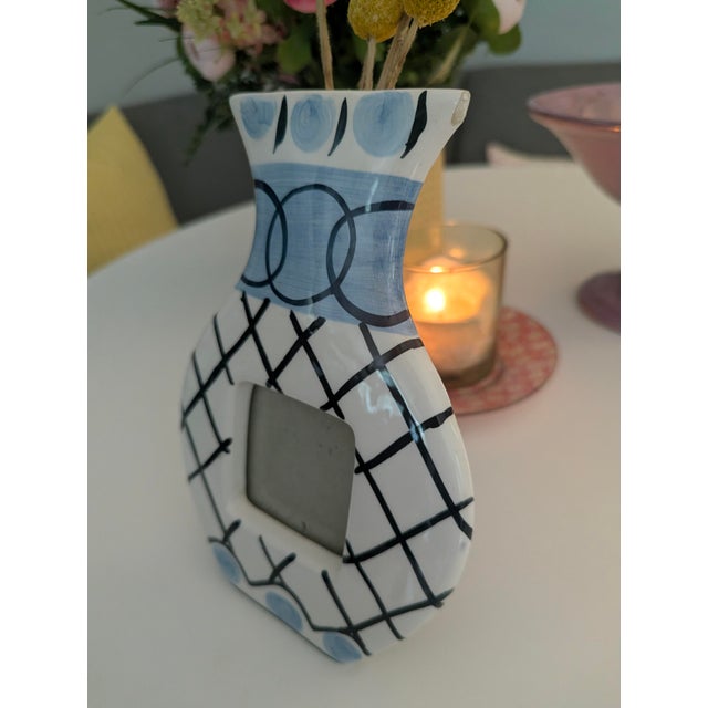 Blue Vintage Pop Art Blue and White Grecian Vase Ceramic Picture Frame For Sale - Image 8 of 11