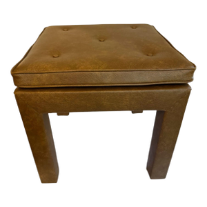 Mid 20th Century Faux Leather Brown Parsons Style Stool