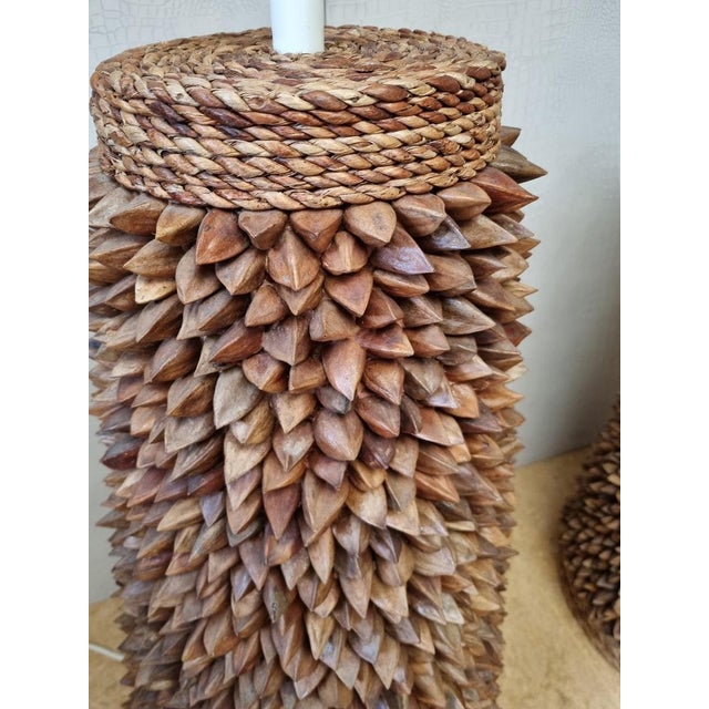 Metal Handcrafted Pili Nut Shells Table or Floor Lamps, USA, 2000s, Set of 2 For Sale - Image 7 of 17