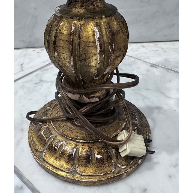 Gold Mid 20th Century Italian Style Gilt Wood and Tole Three Light Candelabra For Sale - Image 8 of 10