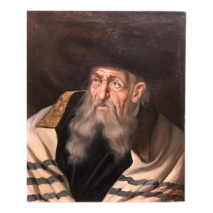 Unknown, Hungarian Rabbi Judaica Oil Painting Hasidic Rabbi with Shtreimel