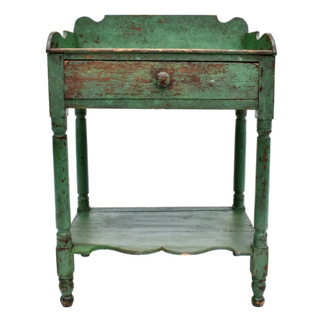 Antique Two Tier Wash Stand, Dovetail Joinery, Original Green Paint For Sale
