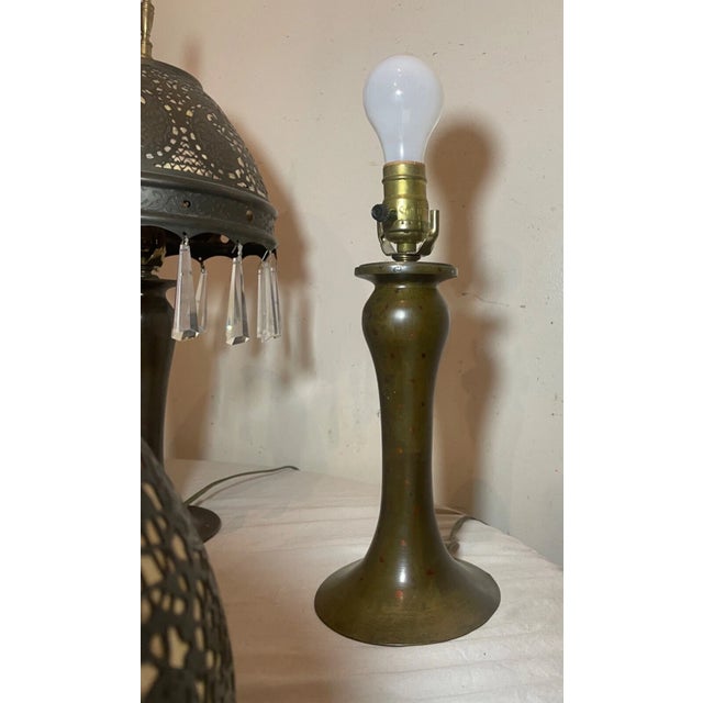 Antique Ornate Patinated Bonze Austrian Reticulated Electric Table Lamps - a Pair For Sale - Image 11 of 18
