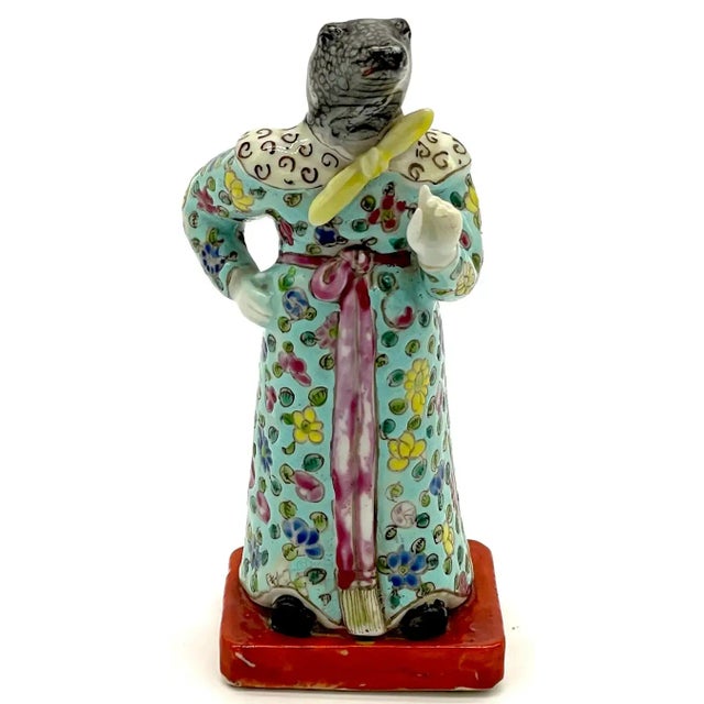 Ceramic 19th Century Chinese Famille Rose Zodiac Figure 'Snake' For Sale - Image 7 of 9
