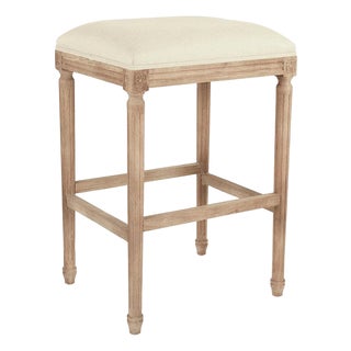 Louis Tufted Bar Stool - Linen / Weathered Gray Frame For Sale