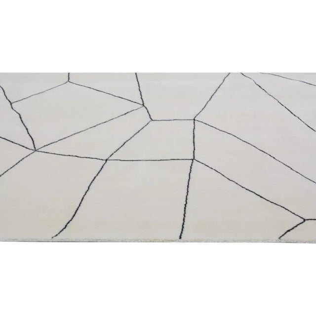 Moroccan Azilal Black/White Hand Knotted Wool Rug,8'1"X10'1" For Sale - Image 4 of 6