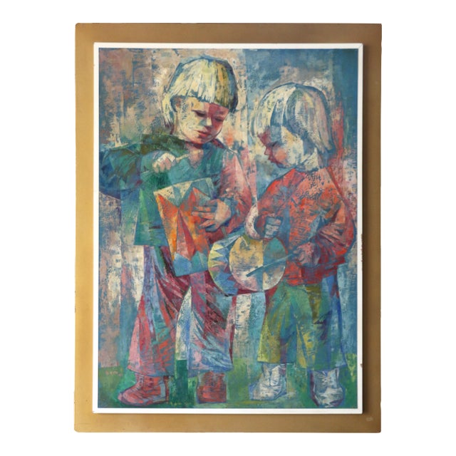 Gerda B. With (Germany, 1910–2002) “Little Drummers” Painting, 1957 For Sale
