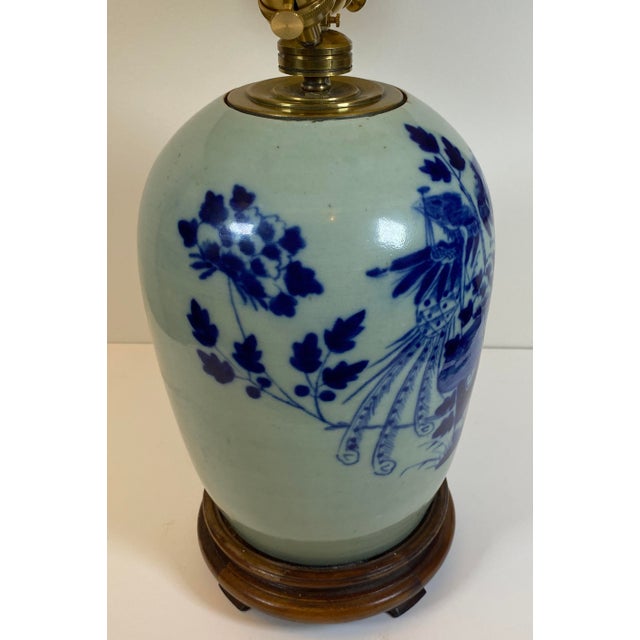 Late 19th Century Blue and White French Porcelain Table Lamp With White Shade For Sale - Image 12 of 14