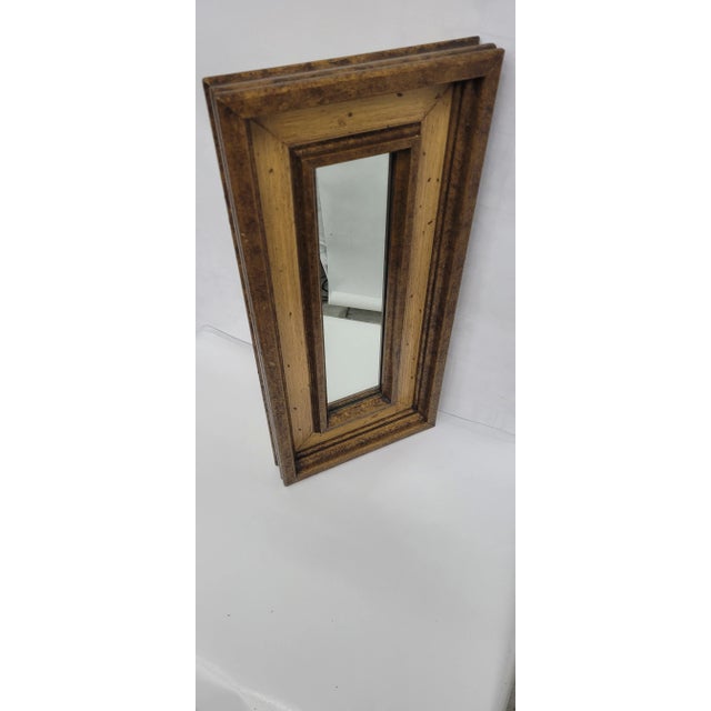 1970s Vintage Rustic Wood Frame Wall Hanging Mirror For Sale - Image 5 of 7