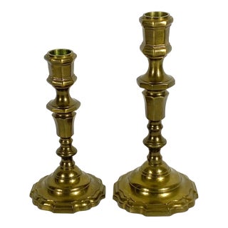 Set of Two Mismatched Vintage Brass Candle Holders For Sale