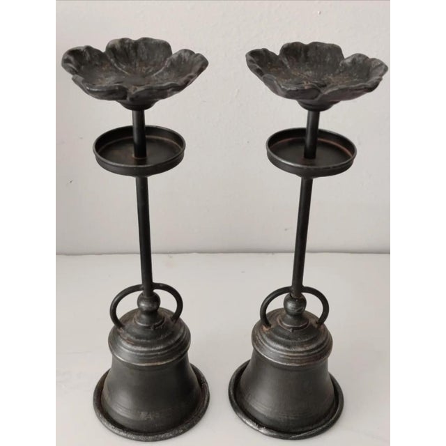 Vintage Wrought Iron Tall Sculptural Flower Shaped Candle Holder ~ Pair For Sale - Image 4 of 10