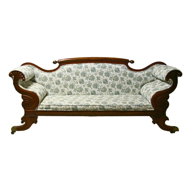 Antique 19th-Century Maritime Canadian Mahogany Empire Settee / Sofa (Attributed to Nisbet or Lawrence Circle) For Sale