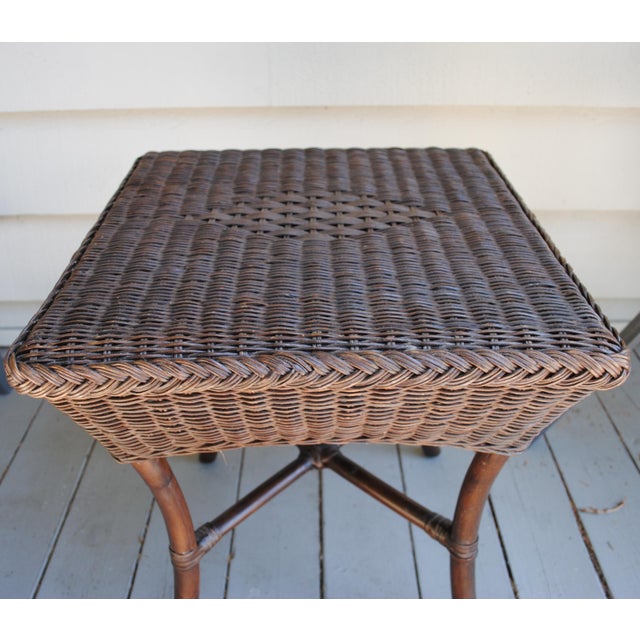 Art Deco Vintage Square Brown Wicker Accent Table For Sale - Image 3 of 5