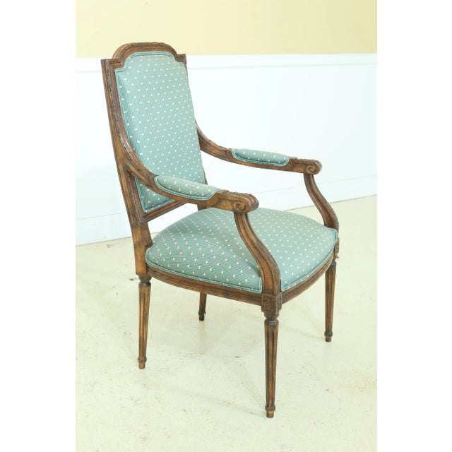 French French Louis XVI Green Upholstered Open Armchairs - a Pair For Sale - Image 3 of 13