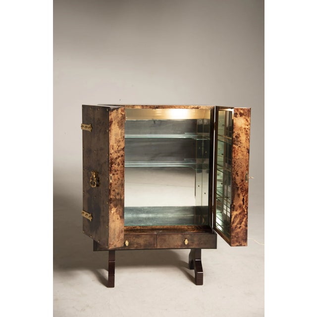 Brown Parchment & Brass Dry Bar by Aldo Tura, 1950s For Sale - Image 12 of 13