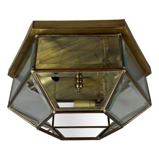 Vintage Hexagonal Brass Ceiling Lamp with Beveled Glass, 1970s For Sale