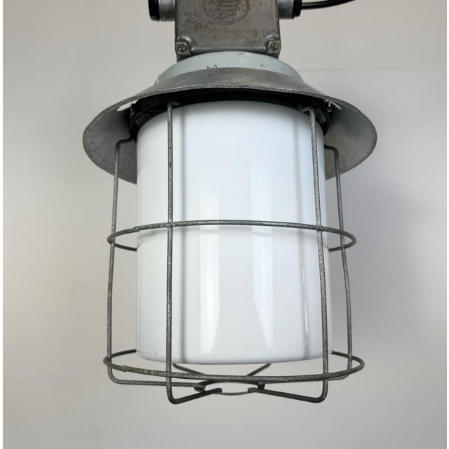 Industrial Aluminium Cage Light with Milk Glass from Elektrosvit, 1970s For Sale - Image 6 of 17
