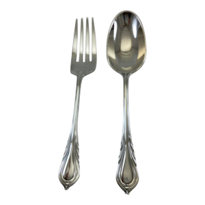 1980s Silver Pair Large Serving Spoon & Fork, Lily.