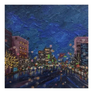 "Uptown Rainy Nights" Contemporary Original Expressionist Acrylic Painting by Deb Bossert
