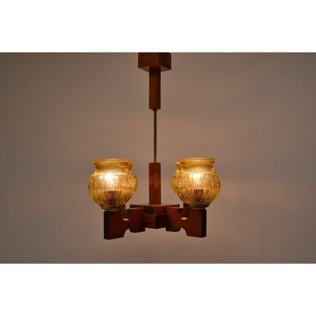 Glass Wood Ceiling Light, 1980s For Sale - Image 7 of 10