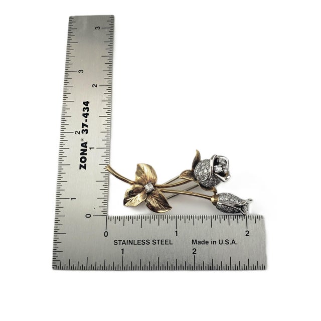Mid 20th Century Fred Paris 18k Yellow and White Gold Diamond Rose Brooch/Pin For Sale In New York - Image 6 of 6