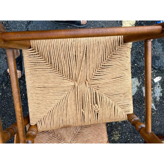 Vintage French Country Style High Ladder Back Maple Rush Seat Dining Chairs, 1960s - Set of 6. Possibly by Ethan Allen For Sale - Image 16 of 17
