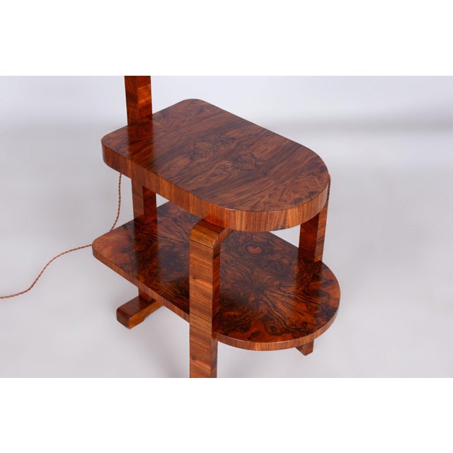 1930s Art Deco Floor Lamp in Walnut with Chrome-Plated Steel and Glass, Czechia, 1930s For Sale - Image 5 of 12