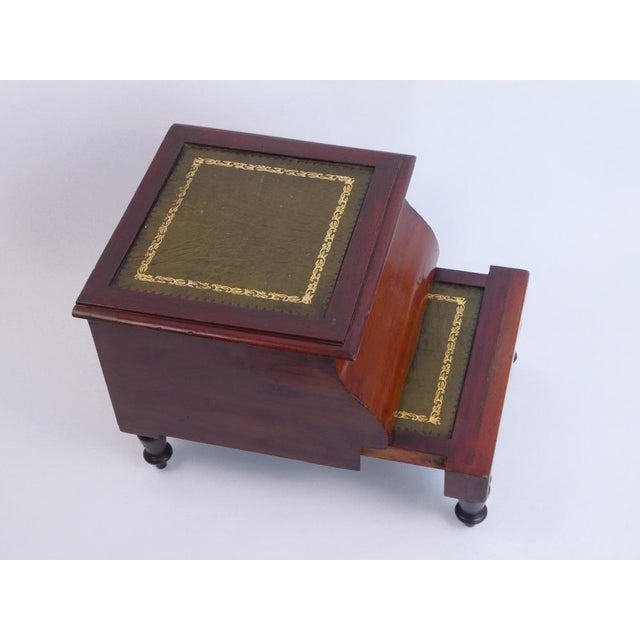 This original wooden antique two tiered bed step dating from the late 1800's is made in England and has beautiful leather...