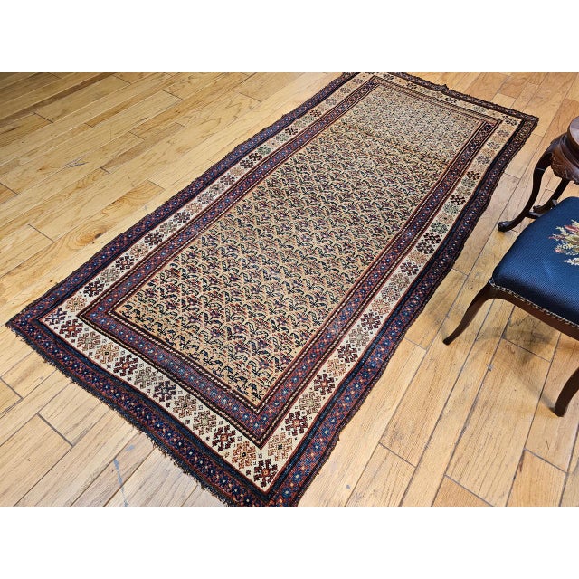 19th Century Persian Kurdish Bidjar Rug, Hand-Knotted Wool, Allover Paisley Pattern, Tan & Burgundy, 4x9 For Sale - Image 4 of 15