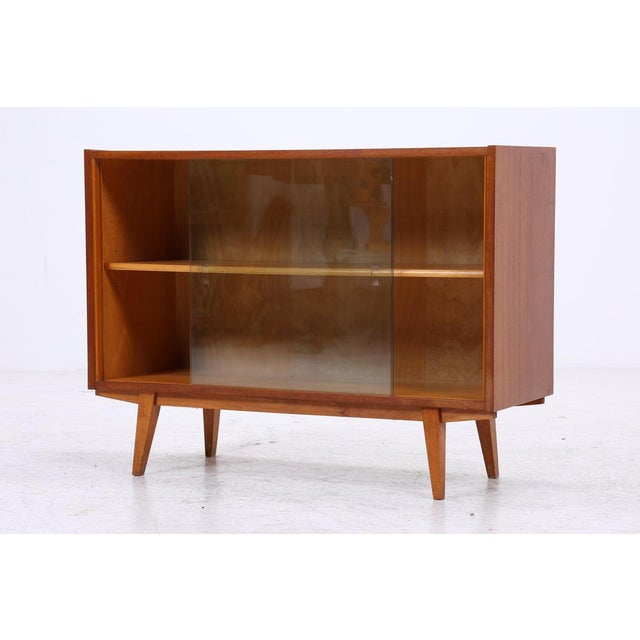 Mid-Century Modern Walnut Display Cabinet with Glass Sliding Doors, 1960s For Sale - Image 6 of 13