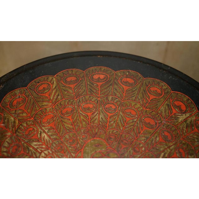 Antique Handmade Peacock Decorated Side Table, 1900s For Sale - Image 9 of 18
