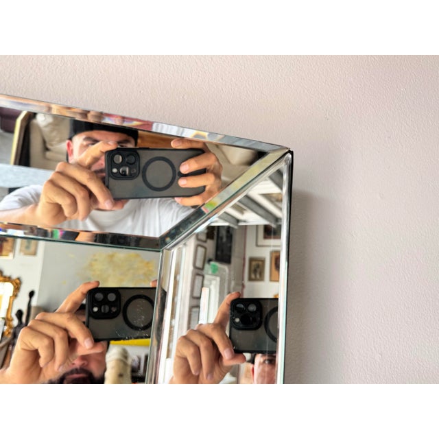 Hollywood Regency Large Vintage Hollywood Regency Style Beveled Glass Wall Mirror/ Sold For Sale - Image 3 of 12