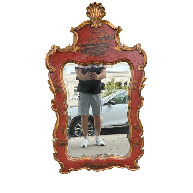 Mid 20th Century Chippendale Style Red Chinoiserie Gilt and Painted Wood Mirror For Sale - Image 5 of 5