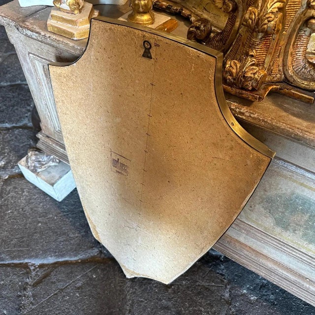 Metal 1960s Gio Ponti Style Mid-Century Modern Brass Italian Shield Wall Mirror For Sale - Image 7 of 9
