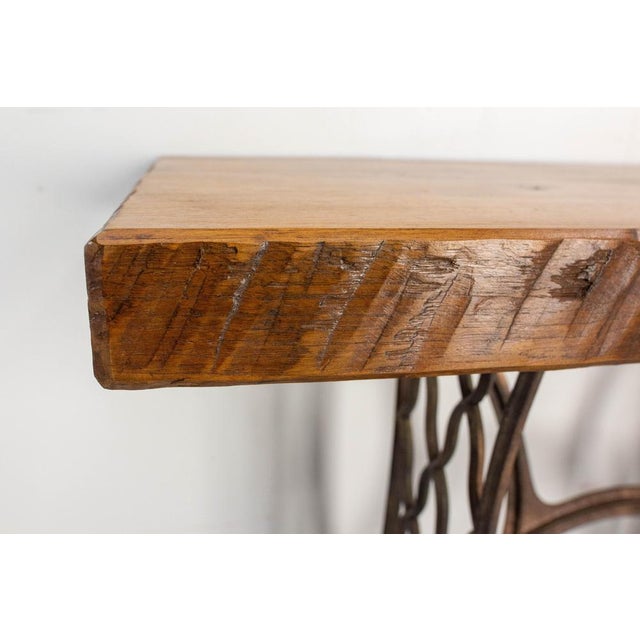 Wood Vintage French Wrought Iron and Oak Side Table with Sewing Machine Base, 1960s For Sale - Image 7 of 10