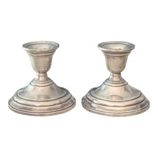 Late 20th Century Pair of Minimalist Sterling Silver Candlestick Holders For Sale