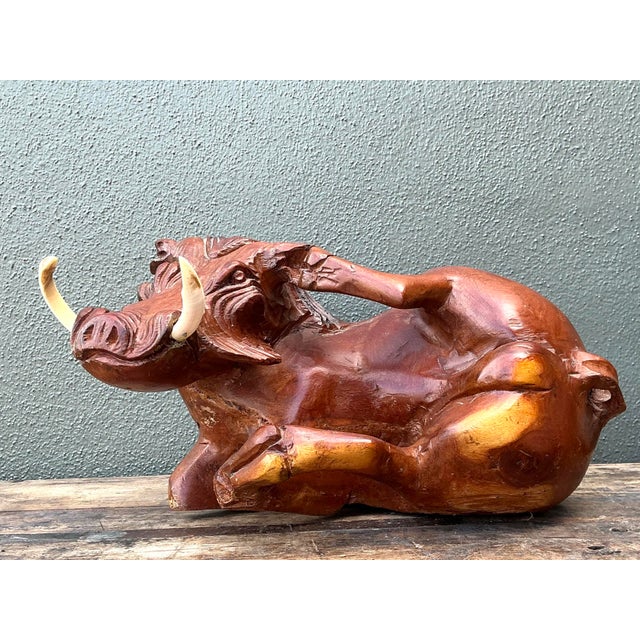 Late 20th Century Vintage Hand Carved Wild Boar For Sale - Image 5 of 12