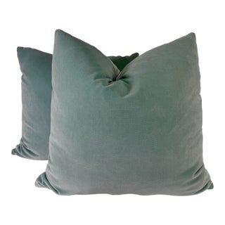 Aqua Cotton Velvet 22" Pillows-a Pair For Sale