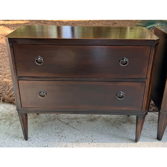 Bassett Furniture Pair Deep Mahogany Island Style Bedside Chests With 2 Drawers For Sale - Image 4 of 12