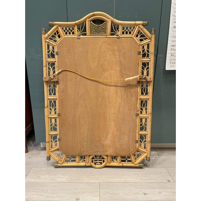 Large Vintage Chinoiserie Bamboo and Brass Wall Mirror For Sale - Image 10 of 12