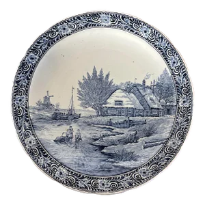 Mid Twentieth Century Oversized Blue and White Delft Charger Made in Belgium