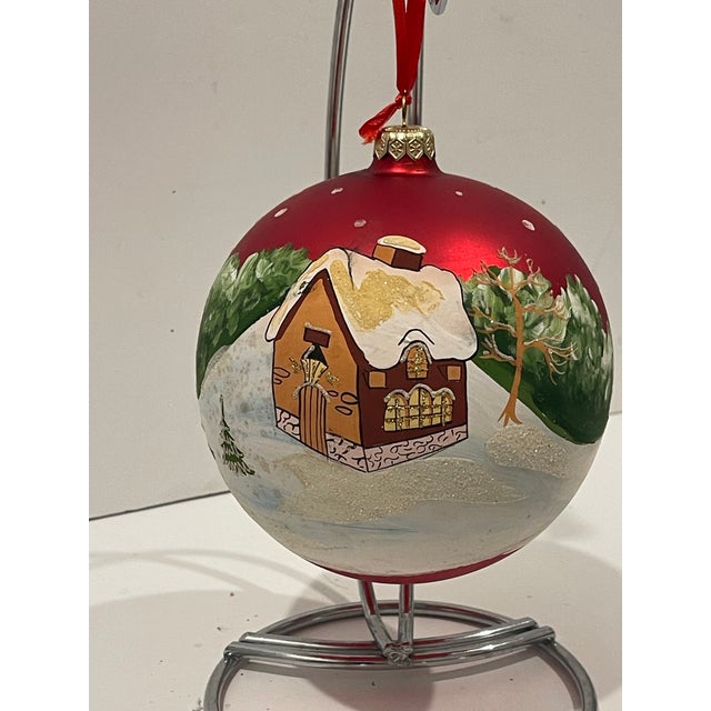 1970s Vintage European Mercury Glass Handpainted Jumbo Blown Glass Christmas Ball For Sale - Image 5 of 5