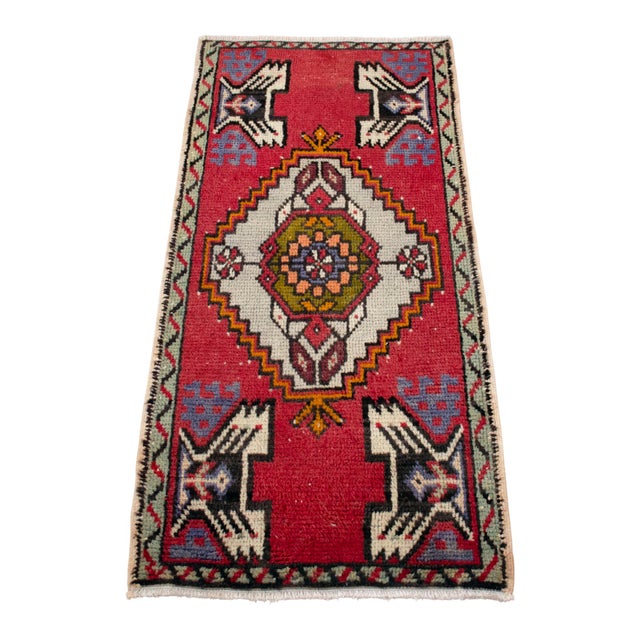 1970s Hand Knotted Door Mat, Entryway Rug, Bath Mat, Kitchen Decor, Small Rug, Turkish Rug - 1'7" X 3'3" For Sale - Image 5 of 13
