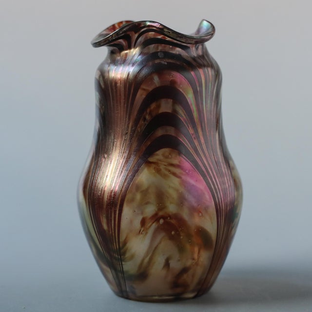 Antique Bohemian Iridescent Art Glass Vase C. 1900 For Sale - Image 10 of 15