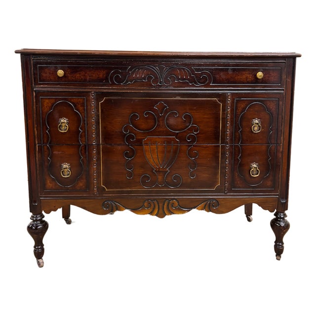 Antique Art Deco Art Nouveau Style Carved Dresser Chest For Sale