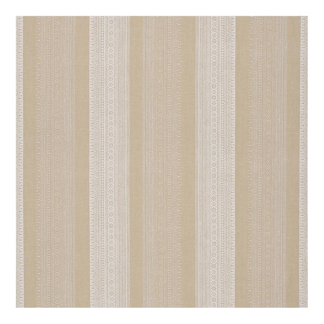 Schumacher Calista Block Print Fabric in Natural For Sale