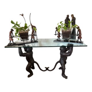 Bronze Monkeys and Glass Topped Table For Sale