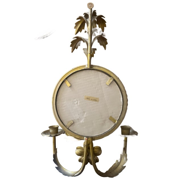 1960s Mid-Century Italian Gilded Floral Mirror Sconces For Sale - Image 5 of 5