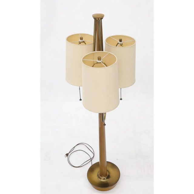 Wood Large Mid-Century Modern Three arms Table or Floor Lamp with Cylinder Shades For Sale - Image 7 of 13