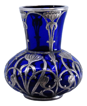 Blue Glass Jar with Islamic Style Silver Cut